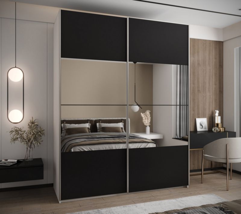 Szafa przesuwna Abiks LUX 4 wysoka szer.200cm biały/czarny/srebrny 1szt.