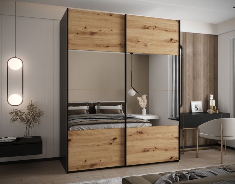 Szafa przesuwna Abiks LUX 4 wysoka szer.200cm czarny/artisan/czarny 1szt.