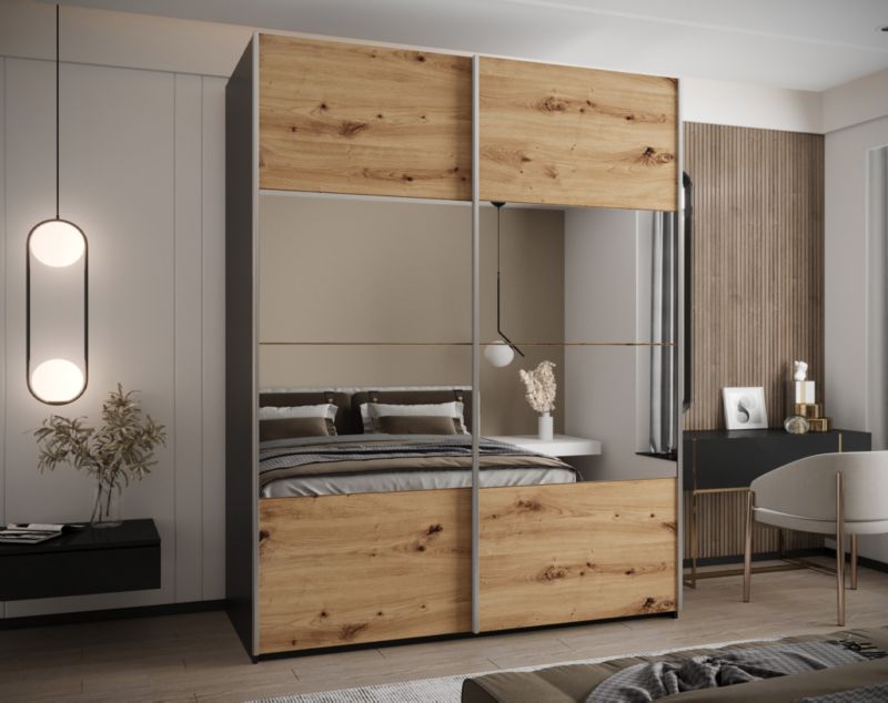 Szafa przesuwna Abiks LUX 4 wysoka szer.200cm czarny/artisan/srebrny 1szt.