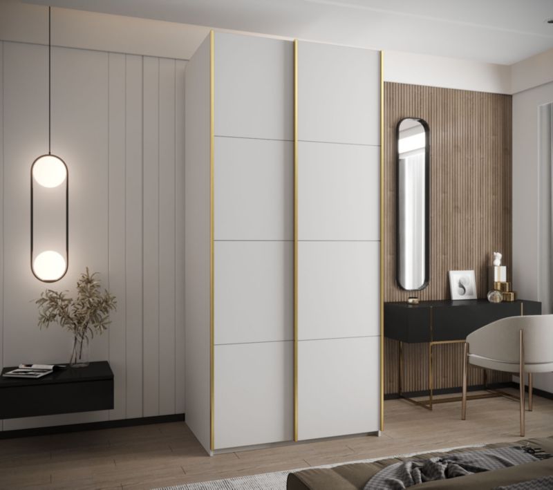 Szafa przesuwna Abiks LUX wysoka szer.100cm biały/biały/złoty 1szt.