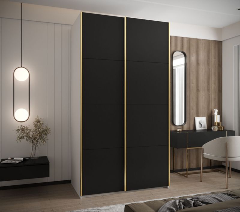 Szafa przesuwna Abiks LUX wysoka szer.140cm biały/czarny/złoty 1szt.