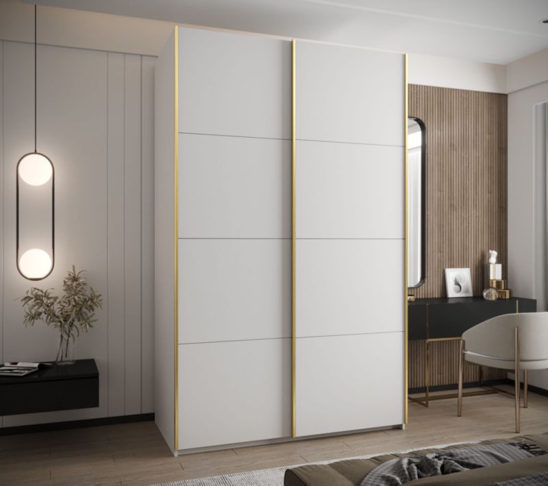 Szafa przesuwna Abiks LUX wysoka szer.150cm biały/biały/złoty 1szt.