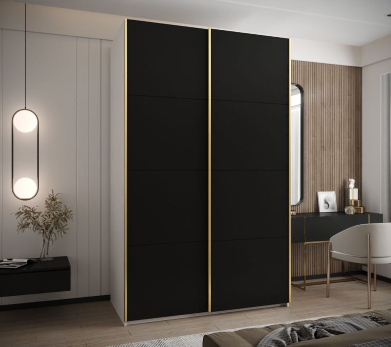Szafa przesuwna Abiks LUX wysoka szer.150cm biały/czarny/złoty 1szt.