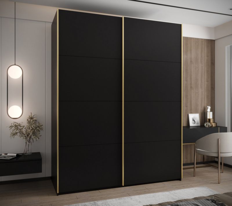 Szafa przesuwna Abiks LUX wysoka szer.200cm czarny/czarny/złoty 1szt.