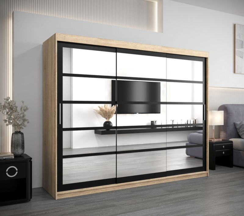 Szafa przesuwna Abiks ROMA 2 250 sonoma + czarny mat 1 szt.
