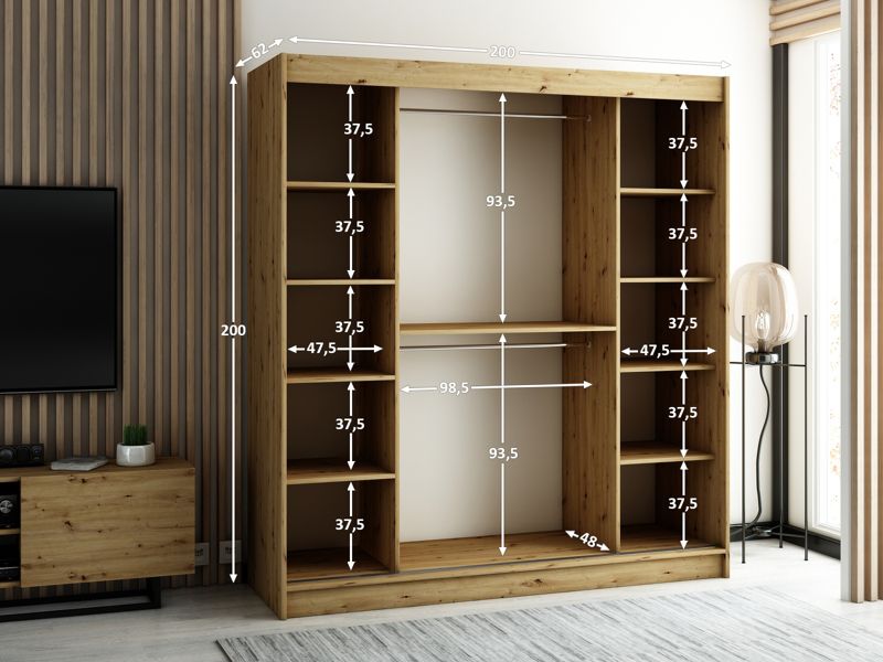Szafa przesuwna Garderoba Abiks Lamelo 200 artisan + czarny 1 szt.