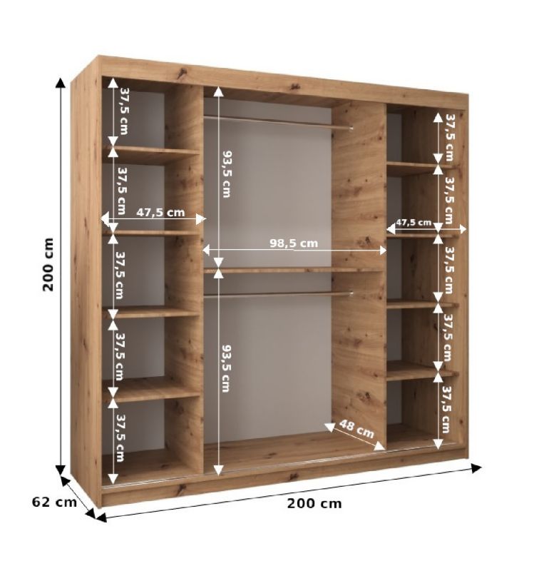 Szafa przesuwna Garderoba Abiks MADRYT 200 czarny mat + dąb artisan 1 szt.