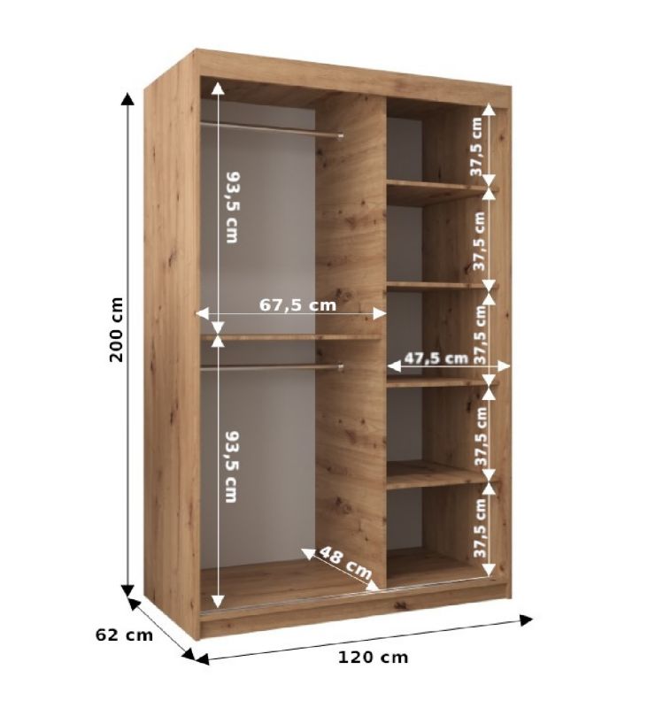 Szafa przesuwna Garderoba Abiks RHOMB 120 biały mat + dąb artisan 1 szt.