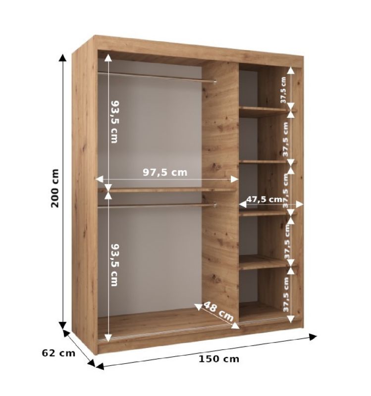 Szafa przesuwna Garderoba Abiks RHOMB 150 biały mat + dąb artisan 1 szt.