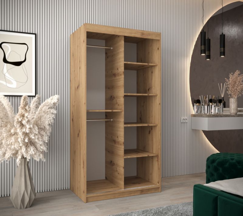 Szafa przesuwna Garderoba Abiks WAVE 100 dąb artisan + biały mat 1 szt.