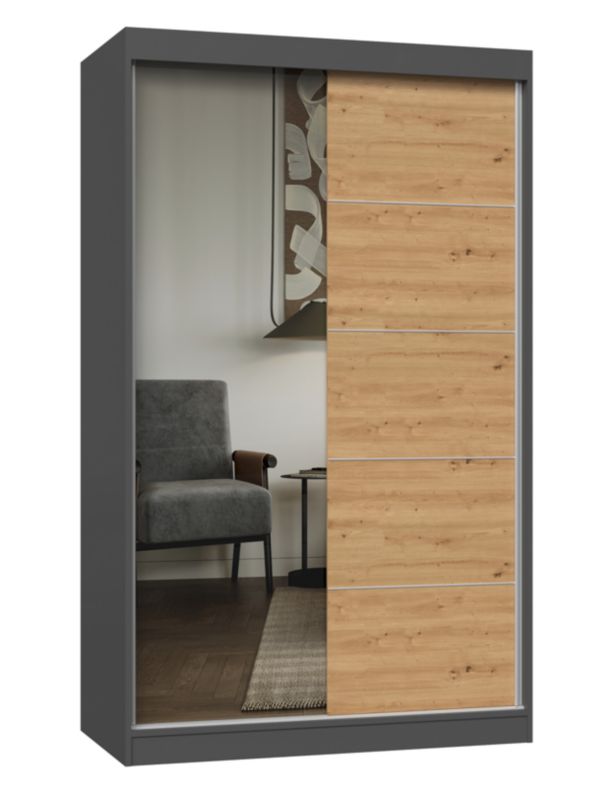 Szafa Przesuwna Topeshop IGA 120 LUSTRO SZPROSY ANTRACYT DĄB ARTISAN 61x120x200 cm 1 szt.