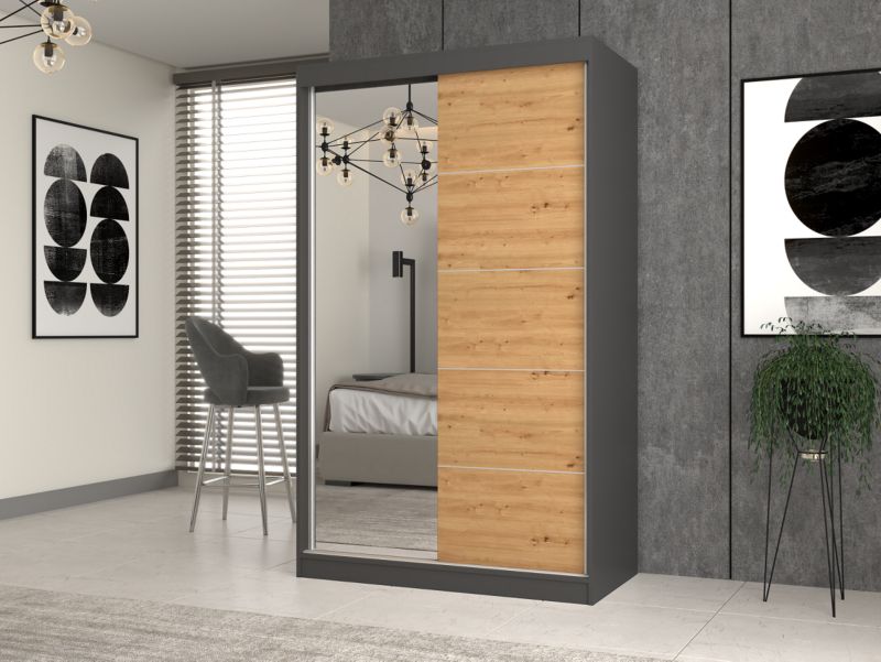 Szafa Przesuwna Topeshop IGA 120 LUSTRO SZPROSY ANTRACYT DĄB ARTISAN 61x120x200 cm 1 szt.