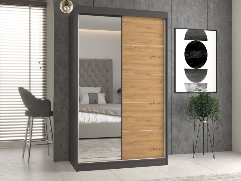 Szafa Przesuwna Topeshop IGA 120 LUSTRO SZPROSY ANTRACYT DĄB ARTISAN 61x120x200 cm 1 szt.