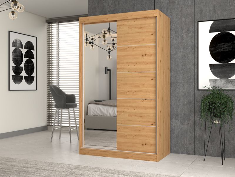 Szafa Przesuwna Topeshop IGA 120 LUSTRO SZPROSY DĄB ARTISAN 61x120x200 cm 1 szt.