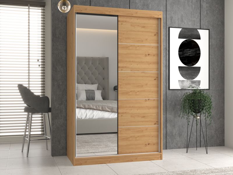 Szafa Przesuwna Topeshop IGA 120 LUSTRO SZPROSY DĄB ARTISAN 61x120x200 cm 1 szt.