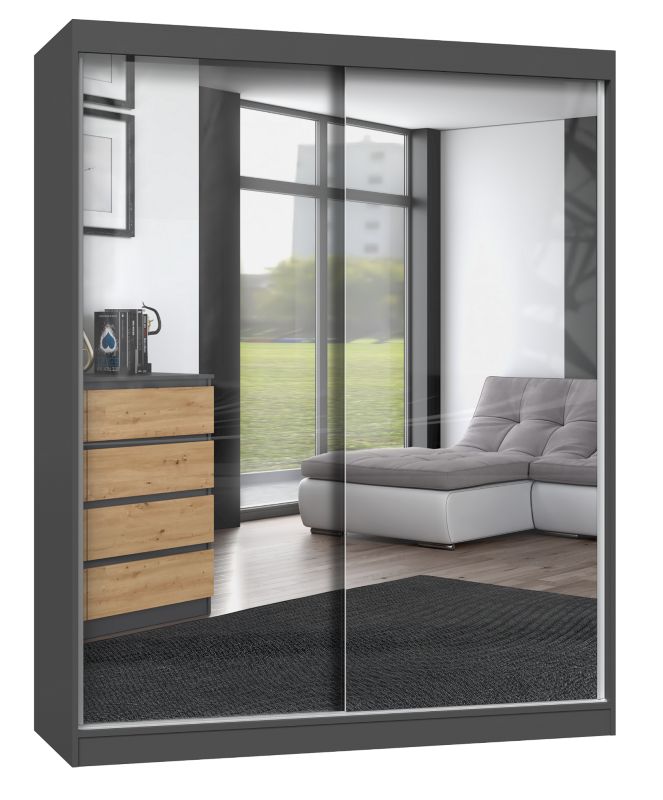 Szafa Przesuwna Topeshop Iga 160 cm Drzwi 2 Lustra Antracyt Dąb Artisan 61x160x200 cm 1 szt.