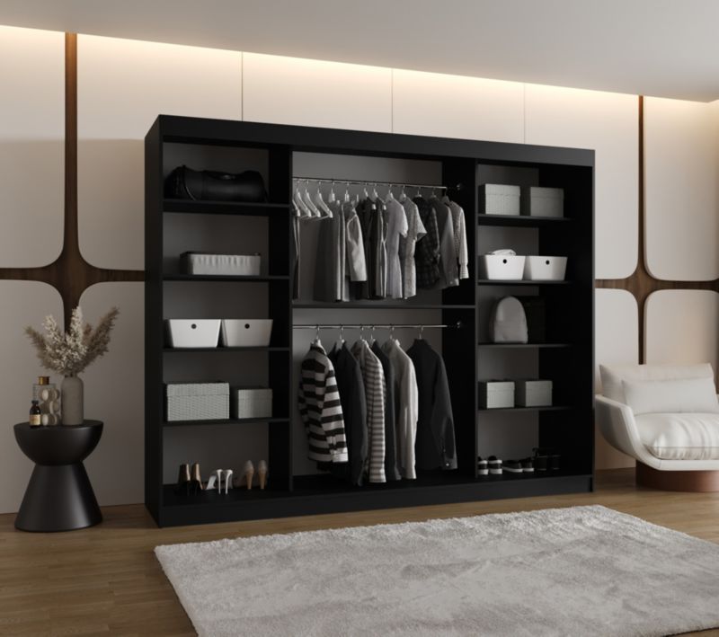 Szafa przesuwna z lustrem Garderoba Abiks LUCY 250 czarny 1szt.