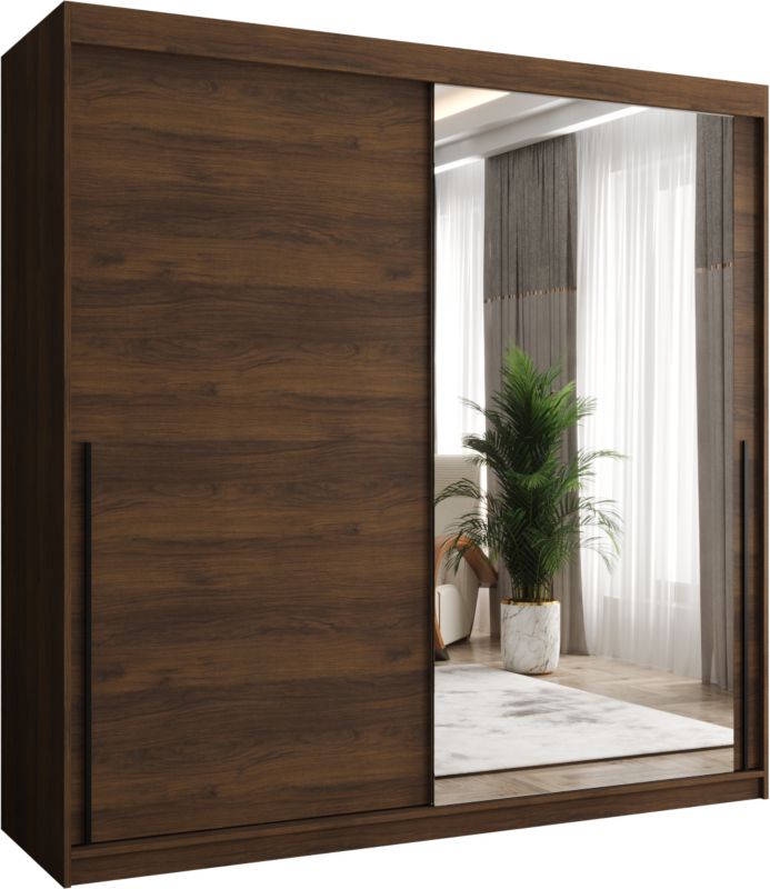 Szafa przesuwna z lustrem Garderoba SIMA T2 200 orzech + u. czarny 1 szt.