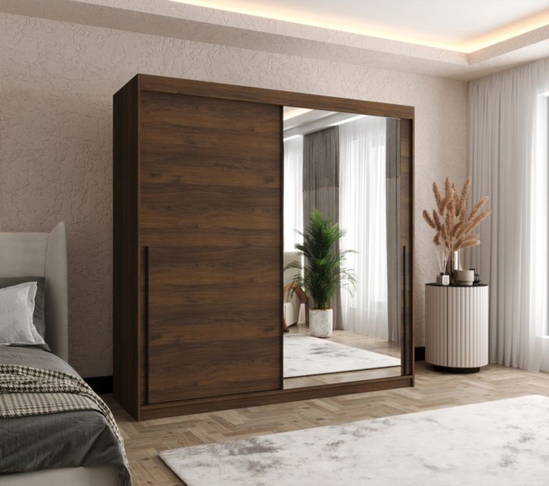 Szafa przesuwna z lustrem Garderoba SIMA T2 200 orzech + u. czarny 1 szt.