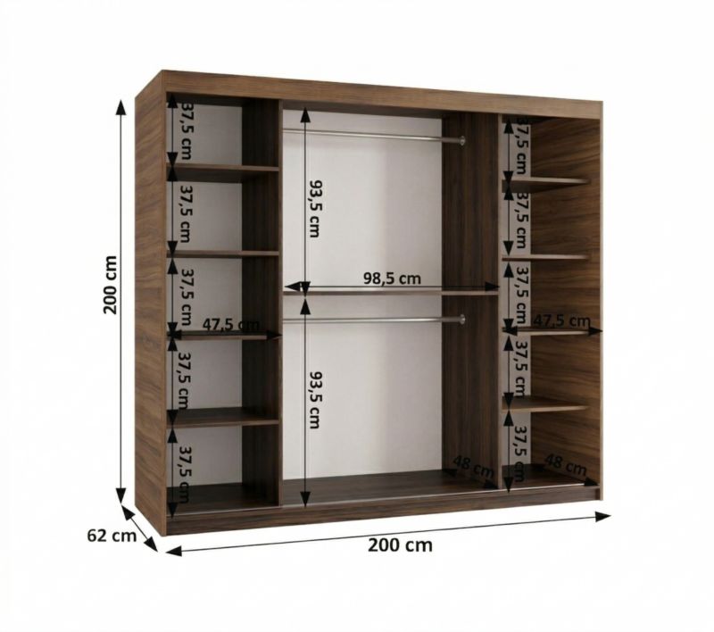 Szafa przesuwna z lustrem Garderoba SIMA T2 200 orzech + u. czarny 1 szt.
