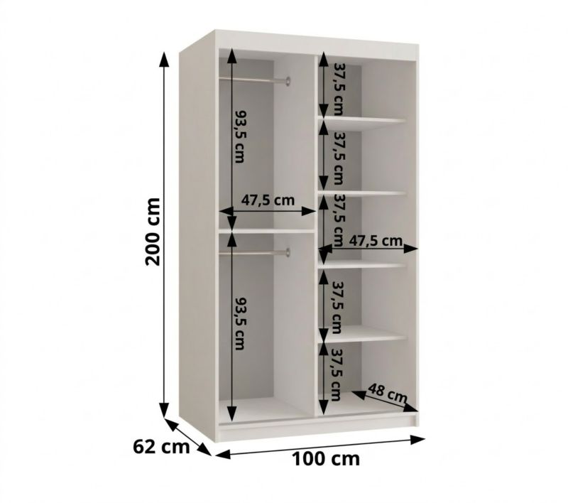 Szafa przesuwna z lustrem Garderoba SIMA T3 100 biały + u. złoty 1 szt.
