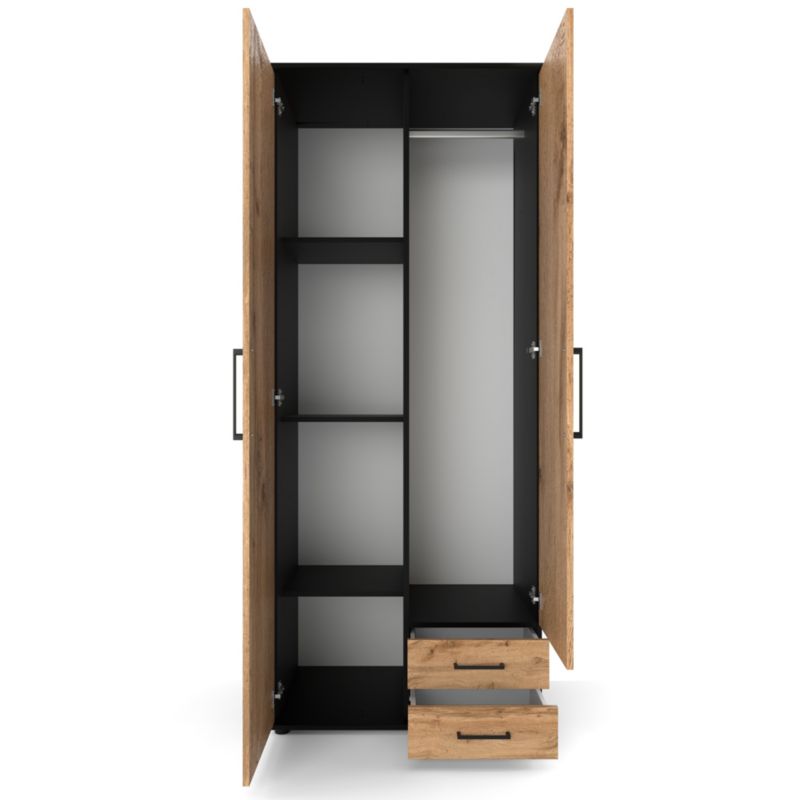 Szafa Stiv-Meble Czarna Dąb Wotan 80 Cm 2 Drzwi 2 Szuflady 80,2X53,5X196,3 Cm 1 Szt.