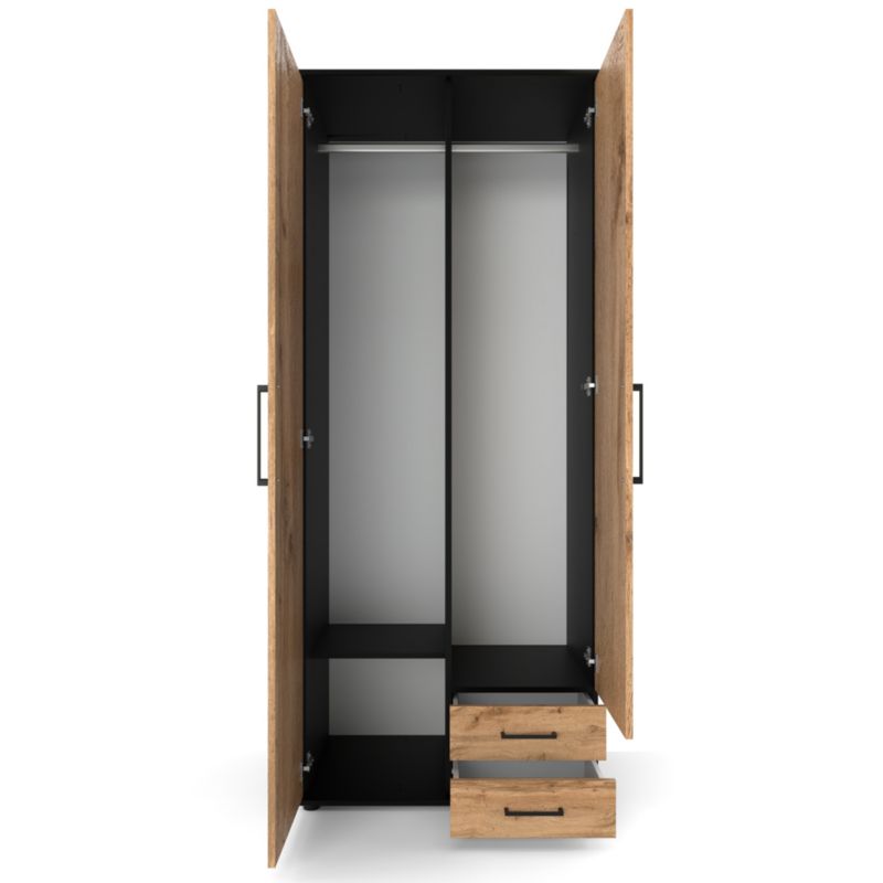 Szafa Stiv-Meble Czarna Dąb Wotan 80 Cm 2 Drzwi 2 Szuflady 80,2X53,5X196,3 Cm 1 Szt.