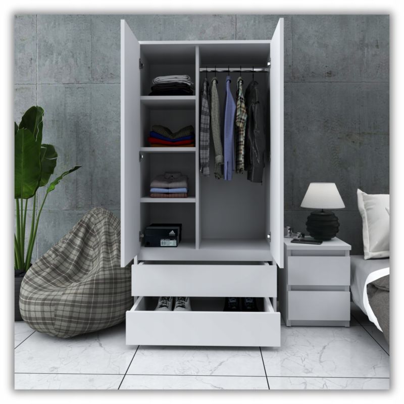 Szafa Stiv-Meble Hit 2 Drzwi 2 Szuflady 90Cm Biały Mat 90X50X180 Cm 1Szt.