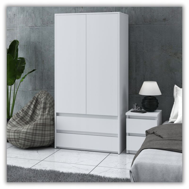 Szafa Stiv-Meble Hit 2 Drzwi 2 Szuflady 90Cm Biały Mat 90X50X180 Cm 1Szt.