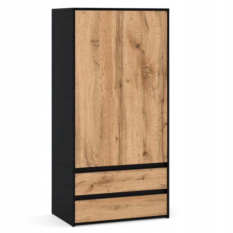 Szafa Stiv-Meble Hit 2 Drzwi 2 Szuflady 90Cm Czarny Mat Dąb Wotan 90X50X180 Cm 1Szt.