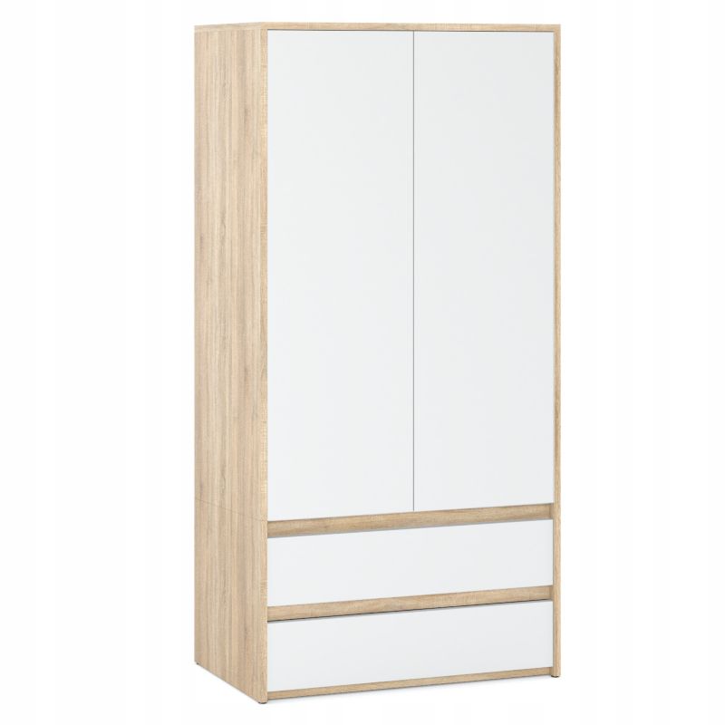 Szafa Stiv-Meble Hit 2 Drzwi 2 Szuflady 90Cm Dąb Sonoma Biały Mat 90X50X180 Cm 1Szt.