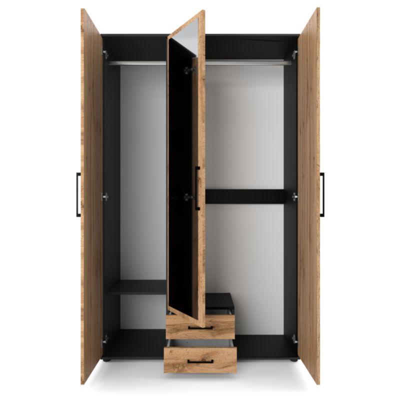 Szafa Stiv-Meble Z Lustrem 120 Cm Czarna Dąb Wotan 3 Drzwi 2 Szuflady 120,2X53,5X196,3 Cm 1 Szt.