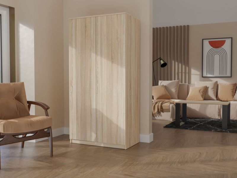 Szafa Topeshop SD-90 Dąb Sonoma Garderoba Drzwi Półki 50x90x180 cm 1 szt.