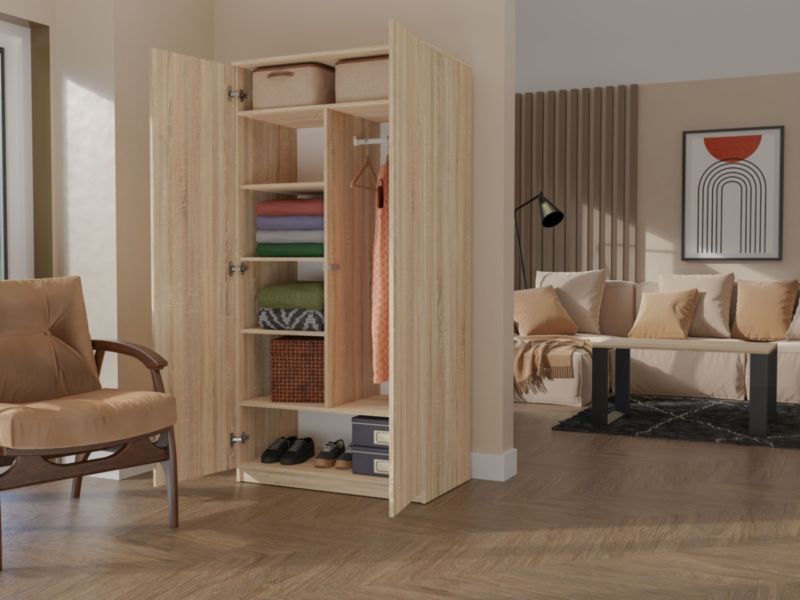 Szafa Topeshop SD-90 Dąb Sonoma Garderoba Drzwi Półki 50x90x180 cm 1 szt.