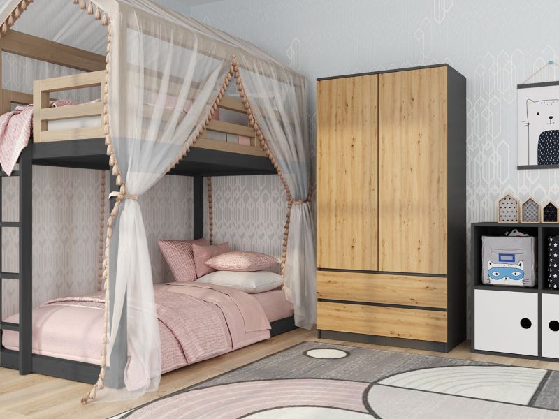 Szafa Topeshop Ss-90 Antracyt / Dąb Artisan Garderoba 50x90x180 cm 1 szt.