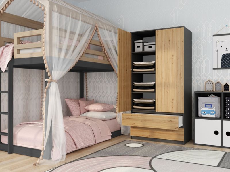Szafa Topeshop Ss-90 Antracyt / Dąb Artisan Garderoba 50x90x180 cm 1 szt.