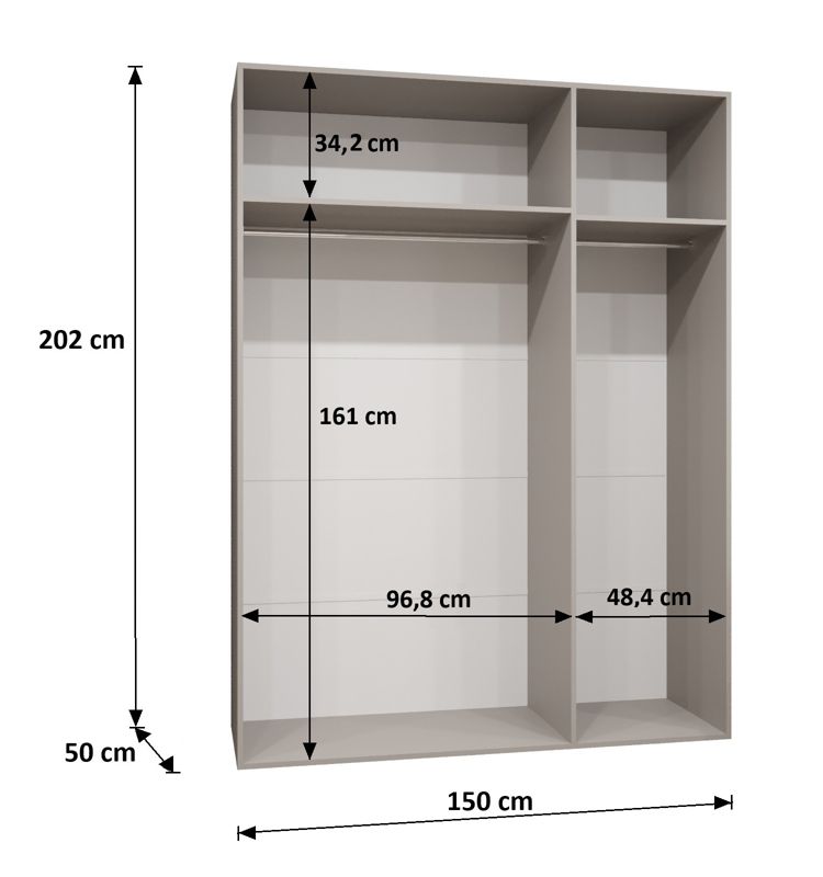 Szafa uchylna otwierana MARBELLA 2 150 wys 202 cm Kaszmir + Kaszmir 1 szt