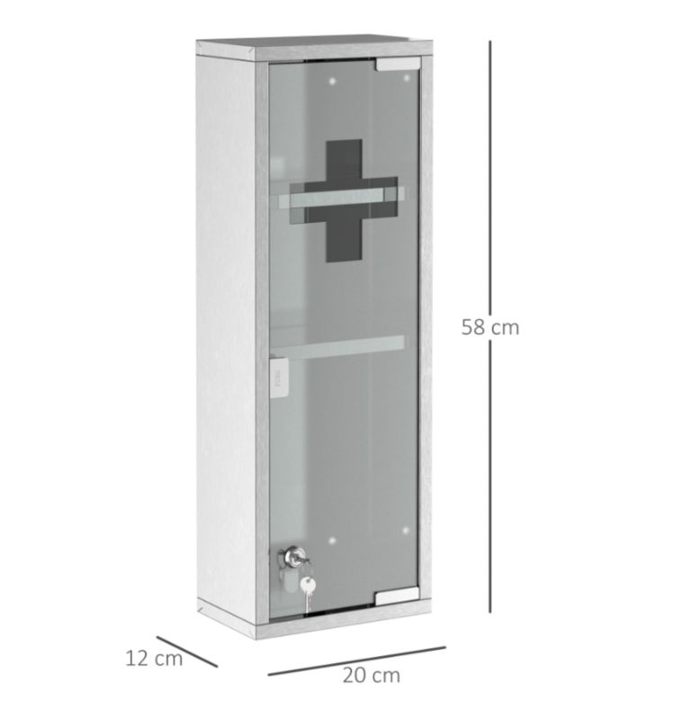 Szafka apteczna Artdesign apteczka szafka na leki zamykana metalowa 20 x 12 x 58 cm srebrna 1 szt.