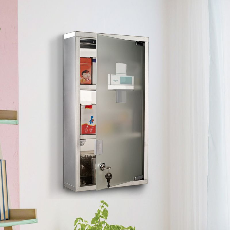 Szafka apteczna Artdesign apteczka szafka na leki zamykana metalowa 25 x 12 x 48 cm srebrna 1 szt.