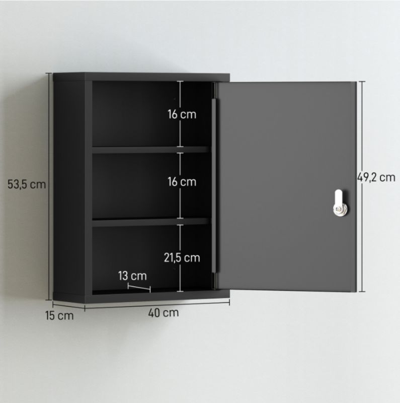 Szafka apteczna Artdesign apteczka szafka na leki zamykana metalowa 40 x 15 x 53,5 cm czarna 1 szt.