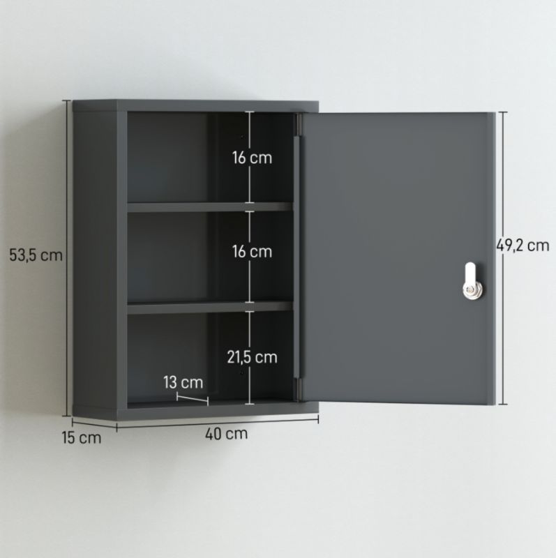 Szafka apteczna Artdesign apteczka szafka na leki zamykana metalowa 40 x 15 x 53,5 cm szara 1 szt.
