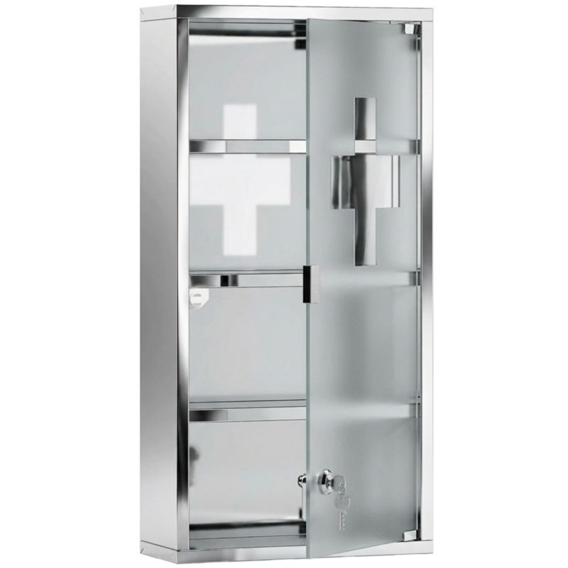 Szafka apteczna Artdesign apteczka szafka na leki zamykana metalowa srebrna szklane drzwi 30 x 12 x 60 cm 1 szt.
