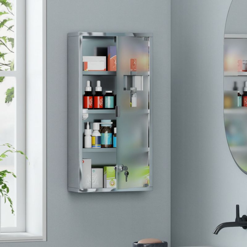 Szafka apteczna Artdesign apteczka szafka na leki zamykana metalowa srebrna szklane drzwi 30 x 12 x 60 cm 1 szt.
