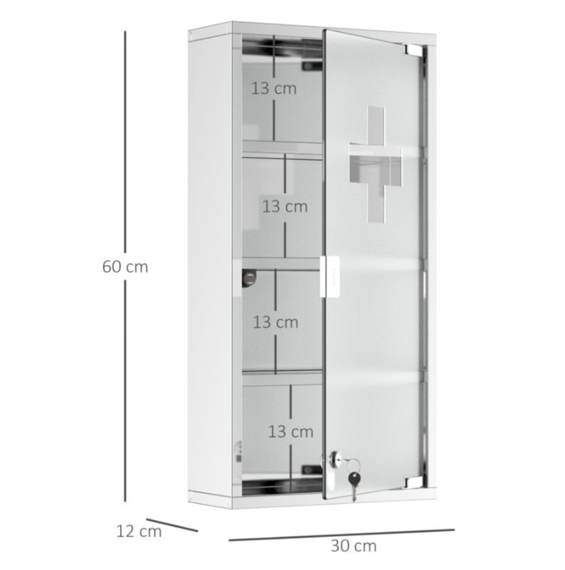 Szafka apteczna Artdesign apteczka szafka na leki zamykana metalowa srebrna szklane drzwi 30 x 12 x 60 cm 1 szt.
