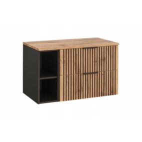 Szafka łazienkowa Furnidea 100 cm wisząca czarna dąb z regałem i blatem XILO 1 szt.