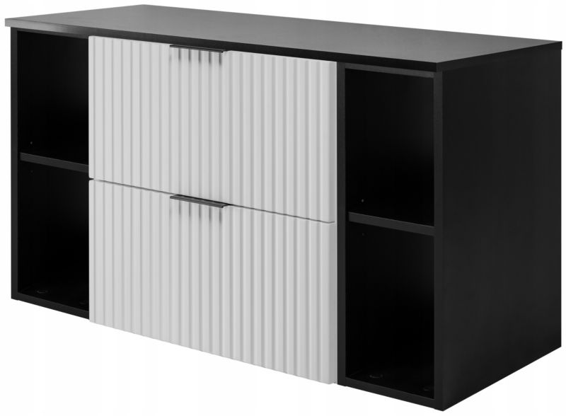 Szafka łazienkowa Furnidea 100 cm wisząca pod umywalkę biała z regałami i blatem czarny Flow 1 szt.