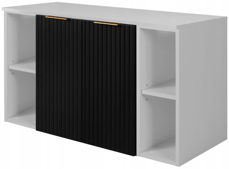 Szafka łazienkowa Furnidea 100 cm wisząca pod umywalkę czarna z białym blatem i regałami Flow 1 szt.