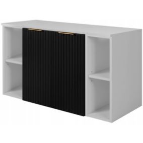 Szafka łazienkowa Furnidea 100 cm wisząca pod umywalkę czarna z białym blatem i regałami Flow 1 szt.