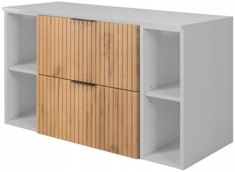 Szafka łazienkowa Furnidea 100 cm wisząca pod umywalkę dąb craft z białym blatem i regałami Flow 1 szt.