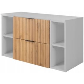 Szafka łazienkowa Furnidea 100 cm wisząca pod umywalkę dąb craft z białym blatem i regałami Flow 1 szt.